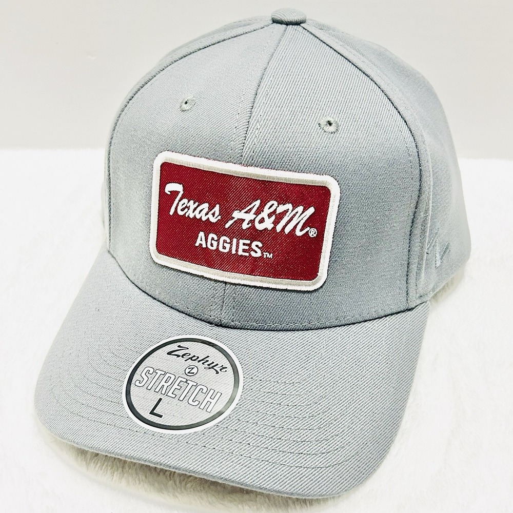 Zephyr Texas A&M Aggies Script Patch Hat Cap Stretch Flex Large Gray NCAA